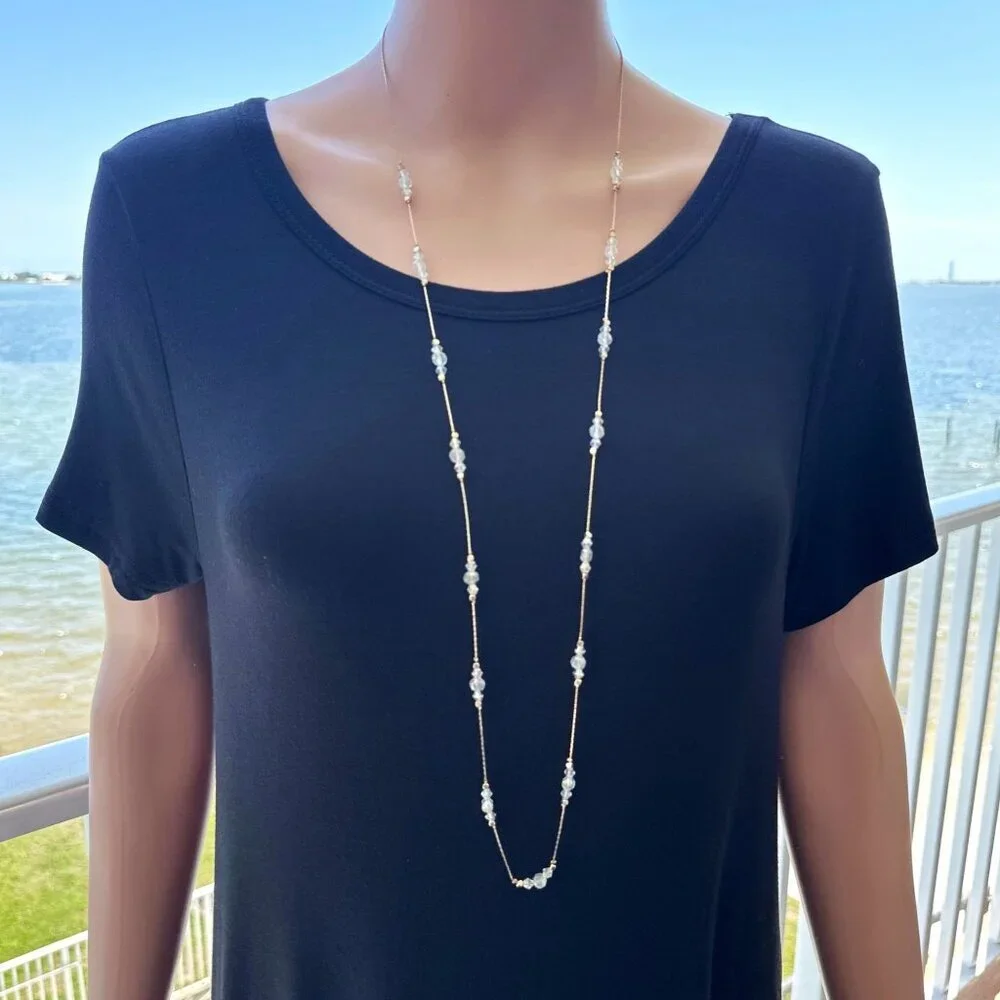 Long Length Chain Necklace AB Beaded Adjustable Length